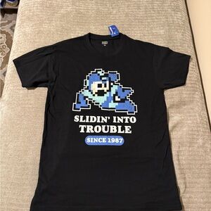 Black Mega Man Graphic Tee - Slidin' Into Trouble (1987)